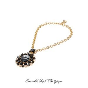 Vintage joan rivers necklace w/ faux marbled onyx & rhinestones, free shipping
